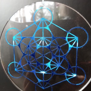 Cubo de Metatrón azul / plata sobre vidrio acrílico 6,3 8,8 cm imagen 4