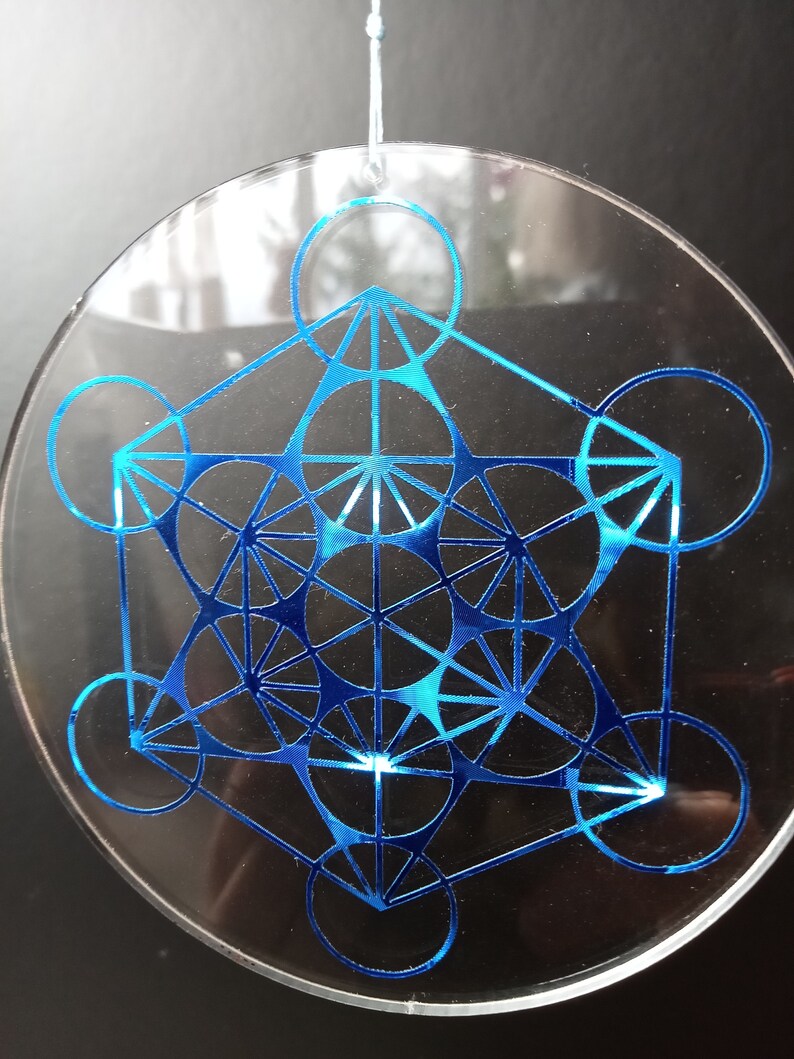 Metatron's Cube bleu / argent sur verre acrylique 6,3 8,8 cm image 4