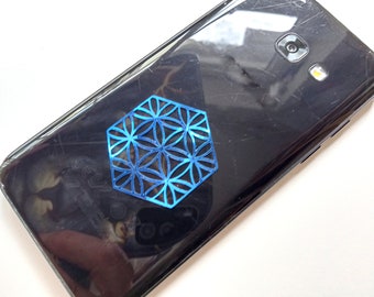 2 x stickers fleur de vie bleu hexagone 4 cm