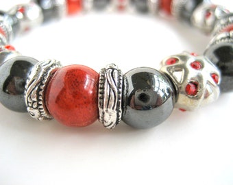 Bracelet coral / Hematite