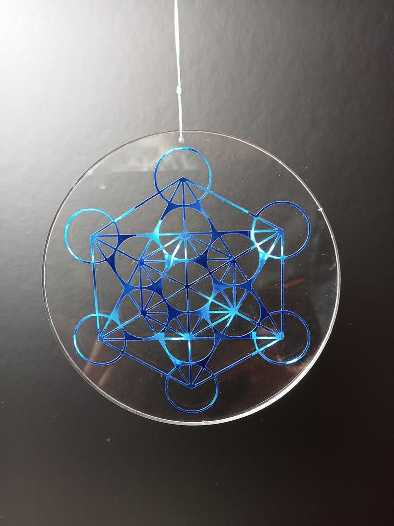 Cubo de Metatrón azul / plata sobre vidrio acrílico 6,3 8,8 cm imagen 6