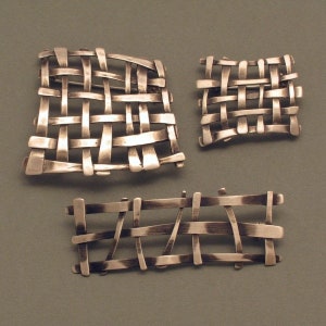 Silver brooch braided struts narrow, blackened image 2