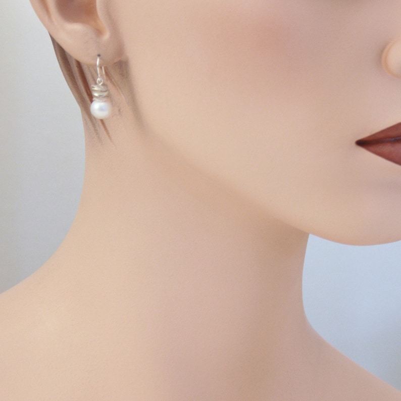 White Pearl Earrings with Silver