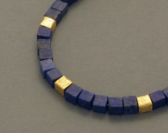 Cubed Lapis Lazuli Necklace with Gilded Silver