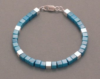 Cubed Turquoise Bracelet with Silver