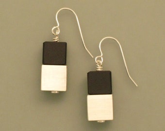Earrings with Ebony and Silver Cubes
