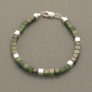 Cubed Jade Bracelet with Silver