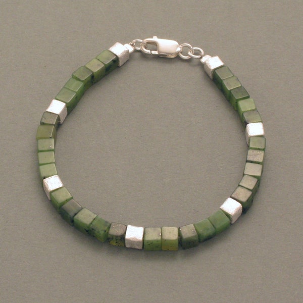 Jade-armband, Würfel, Silber