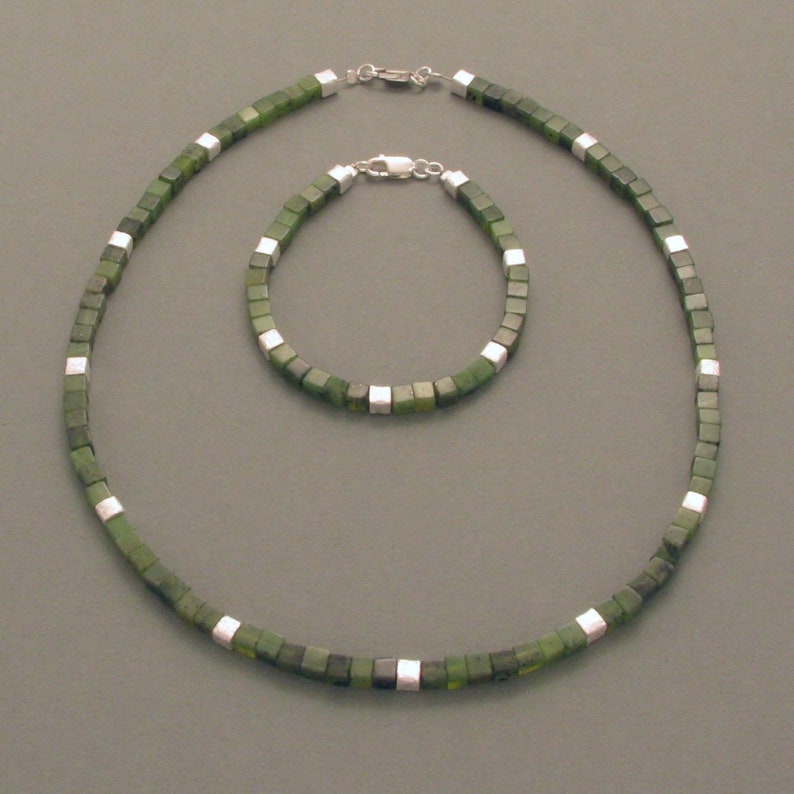 Cubed Jade Bracelet with Silver image 4