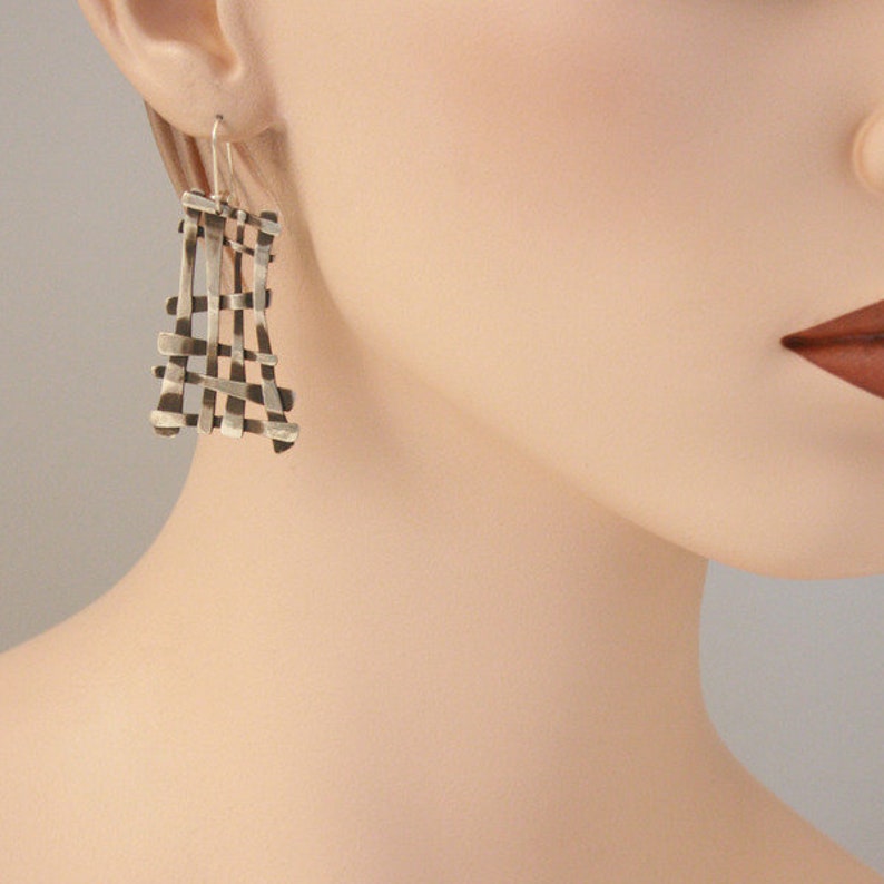 Lattice Blackened Silver Earrings image 3