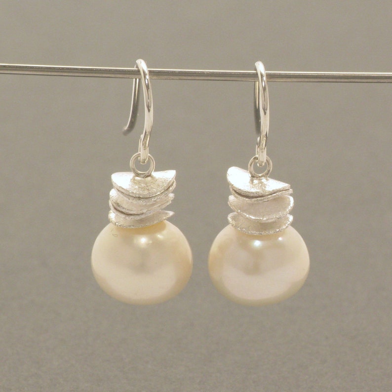 White Pearl Earrings with Silver