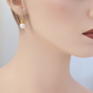 White Pearl Earrings with Gilded Silver image 4