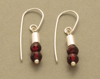 Garnet Bead Earrings with Silver