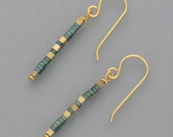 Delicate earrings hematite, green-golden