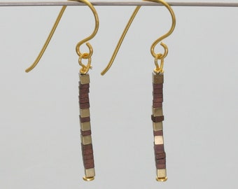 Delicate earrings hematite, brown-golden
