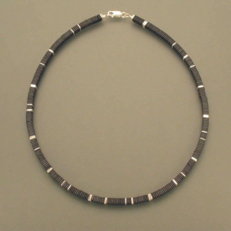 Hematite necklace, large plates, silver image 2