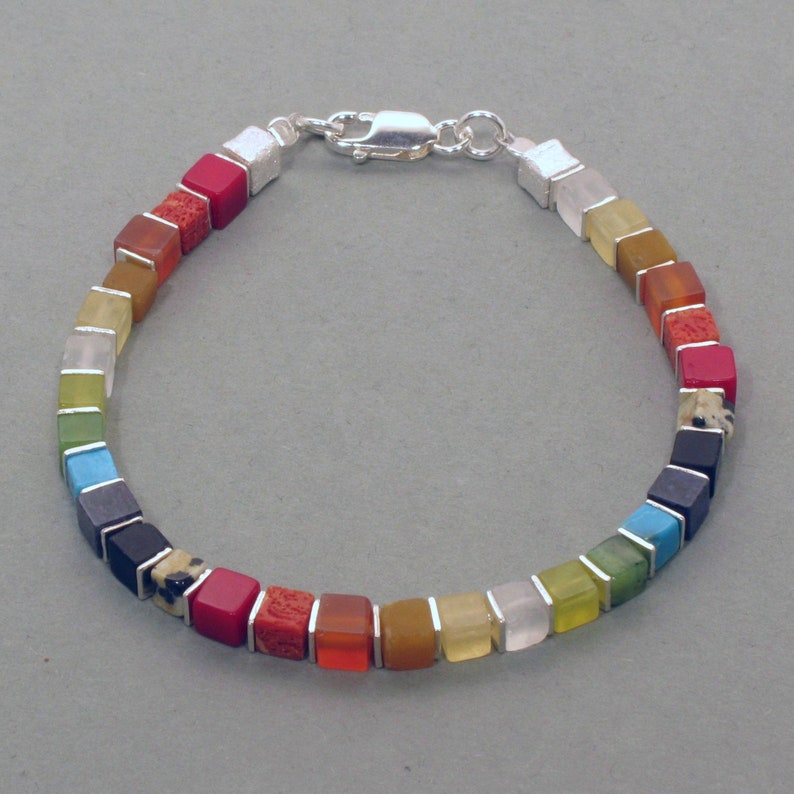 Regenbogen-Armband, Würfel, Silber Bild 2