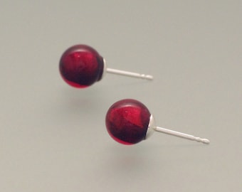 Red Murano Glass Ear Studs