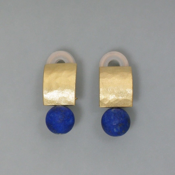 Clip boucles d'oreilles, lapis lazuli et argent doré