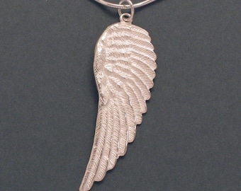Large Angel Wing Silver Pendant