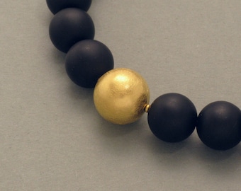 Onyx Bead Necklace with Silver