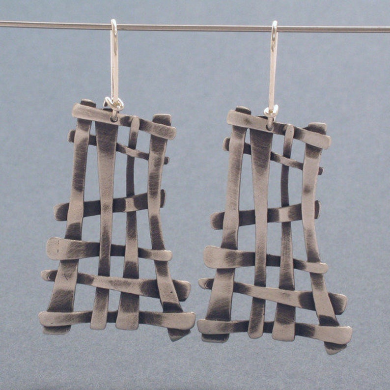 Lattice Blackened Silver Earrings image 1