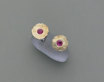 Blackened earrings with ruby, patina