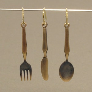 Vintage Brass Cutlery Charm Earrings