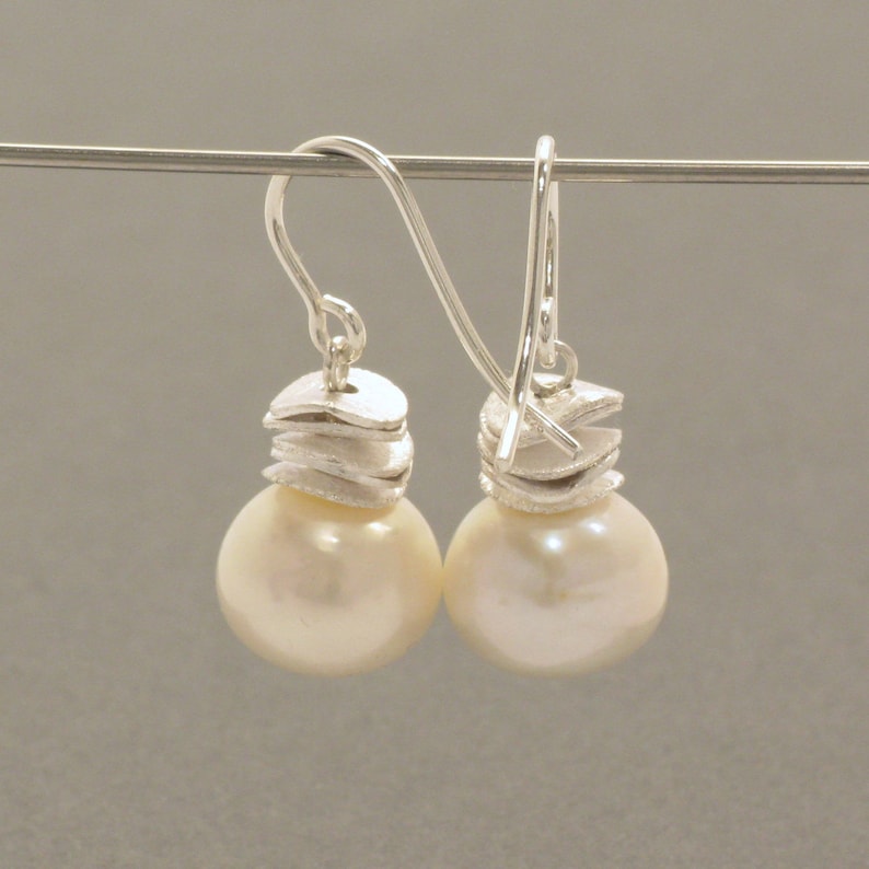 White Pearl Earrings with Silver
