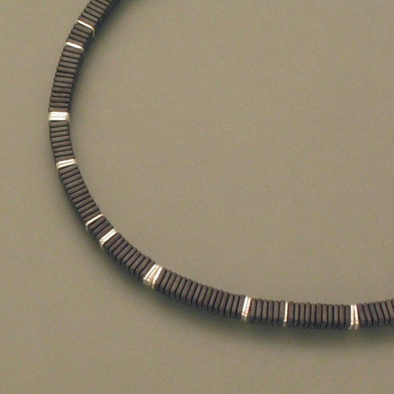 Hematite necklace, large plates, silver image 1