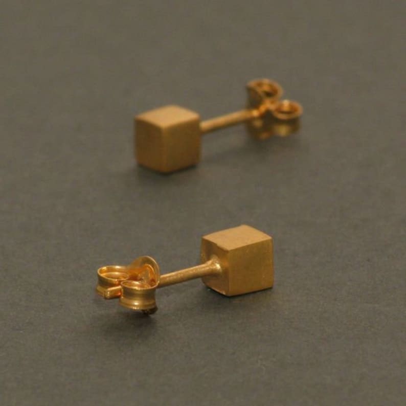 Cubed Gilded Silver Ear Studs image 3