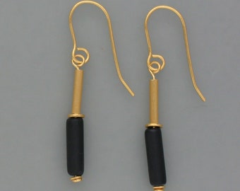 Earrings Onyx Sticks Gold Plated