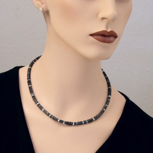 Hematite necklace, large plates, silver image 4