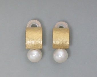 Pearl ear clips with gold plated silver