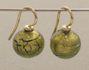 Ohrhänger Muranoglas, goldgrün