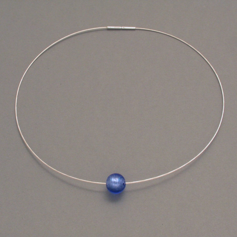 Silver Necklace with Blue Murano Glass image 2