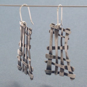 Lattice Blackened Silver Earrings image 2