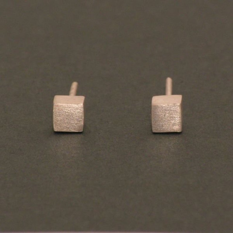 Cubed Silver Ear Studs image 1