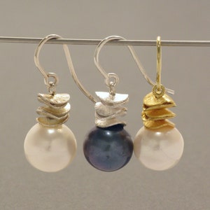 White Pearl Earrings with Gilded Silver image 3