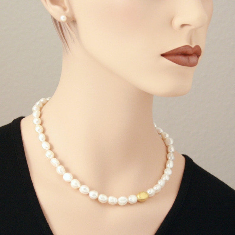 Pearl Necklace Baroque white Pearl image 4