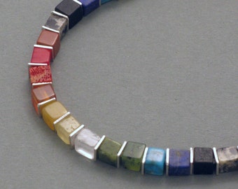 Rainbow Cubed Edelsteen ketting