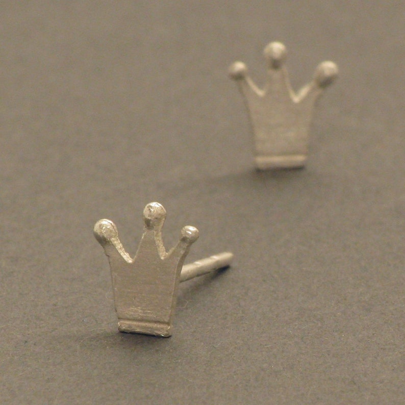 Crown Silver Ear Studs image 1