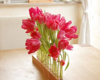 Vase mit Reagenzgläsern, Blumenwiese in Kirsche