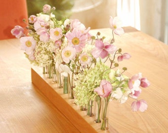 Wooden vase, flower meadow, cherry flower vase