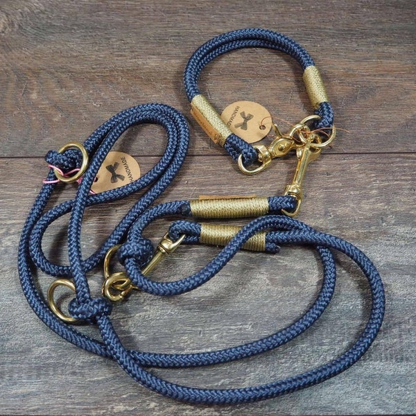Dog leash with collar in SET Tauleeine NAVY BLUE