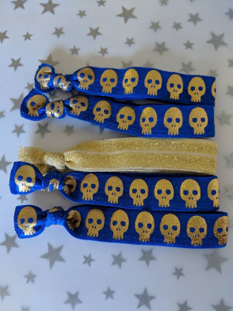 Set Of 5 Royal Blue Skull Hair Ties Ponytail Holders Man Etsy
