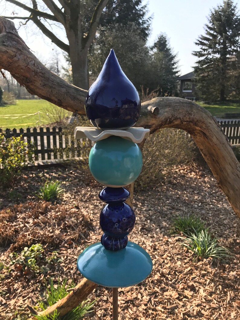 Gartenstele Türkis/Blau aus Keramik frostfest Etsy