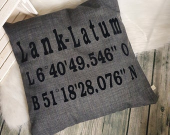 Pillow coordinates, pillow personalized, compass, pillow with coordinates of your choice, pillow made of upholstered canvas