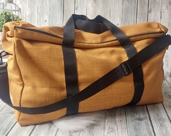 Sport-/Reisetasche XL mit Umschlag (Farbbeispiel ocker) aus Leinenoptik Canvas, Freizeittasche, Urlaubstasche in vielen Farben