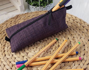 Pencil case (color example purple), pen case, pencil case, pencil case made of upholstered canvas in different colors